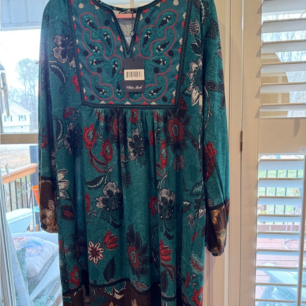 White Mark Teal and Red Floral Dress